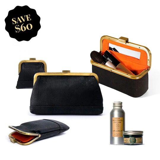 Cork Makeup Bag | Lightweight Designer Case Black by Laflore Paris
